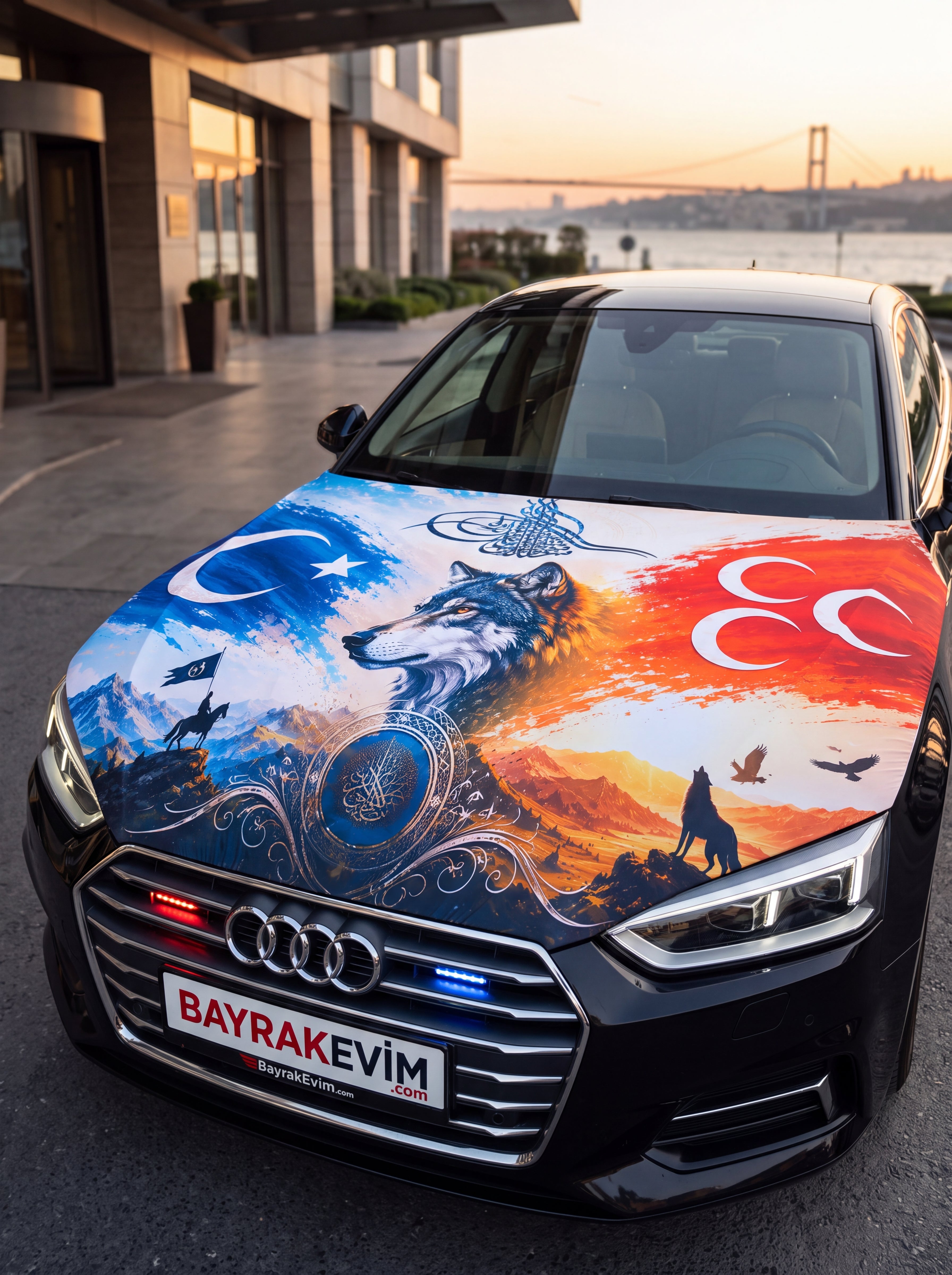Bozkurt Üç Hilal & Osmanlı Tuğralı Kaput Bayrağı – Model 2